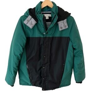 Calvin Klein Fleeced Lined Puffer Jacket Boys L 14/16 Colorblock Green Black